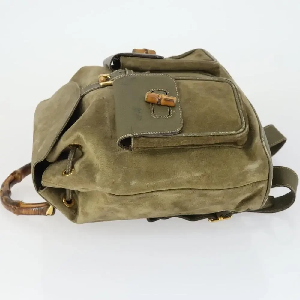 Gucci Bamboo Suede Backpack Khaki Gold 003 58 Green